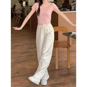 Pantalones vaqueros rectos holgados de cintura alta 2025, diseño Floral pequeño, pantalones de pierna ancha informales frescos versátiles, ajustados, estilo fino para primavera y otoño - Product Image 1