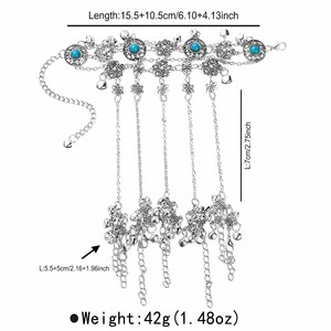 <span class=keywords><strong>Bracelet</strong></span> Bague Gothique Vintage en Métal Connecté, Bijou de Main et de Doigt, Fleur Creuse, Chaîne Turquoise Attachée - Product Image 5