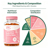 Gummies de L-Tyrosine sans sucre en gros, 1000 mg, à base de plantes, pour la santé cognitive et le bien-être quotidien
