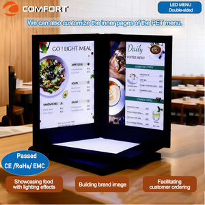 Livre <span class=keywords><strong>de</strong></span> <span class=keywords><strong>Menu</strong></span> LED Rechargeable <span class=keywords><strong>de</strong></span> Marque <span class=keywords><strong>de</strong></span> Luxe Numérique, Format A4, pour Restaurant, avec Couvertures en Cuir PU, Alimentation Électrique - Product Image 1