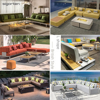 Ensemble de salon de jardin étanche avec table foyer et canapé London, certifié CE Sigarten, pour extérieur