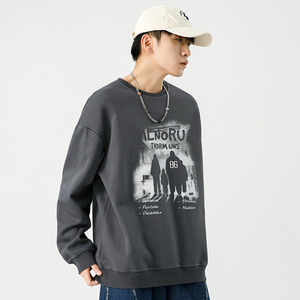 Felpa Casual in cotone pesante da uomo con girocollo a maniche lunghe nuovo stile Pullover <span class=keywords><strong>senza</strong></span> <span class=keywords><strong>cappuccio</strong></span> nero stampa con etichetta di moda - Product Image 1