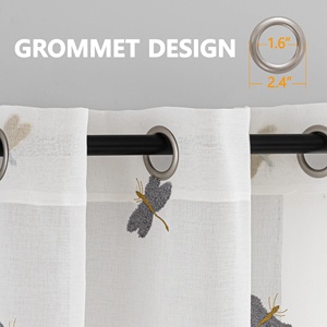 Bindi tenda bianca trasparente libellula ricamata finta tela di <span class=keywords><strong>lino</strong></span> tessuto Grommet Semi Voile <span class=keywords><strong>tende</strong></span> per finestra - Product Image 6