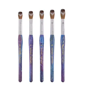 Pincel Profesional para Uñas de Acrílico Kolinsky 100% Puro, Mango de Bambú, Punta Delineadora, Férula Rizada para Gel UV, Escultura de Uñas, DIY - Product Image 1