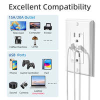 Duvara Gömme USB Şarj Prizi Çift Portlu Kombinasyon Tip A ve Tip C 5V DC 3.1A 15A 120V Mutfak ve Banyo İçin