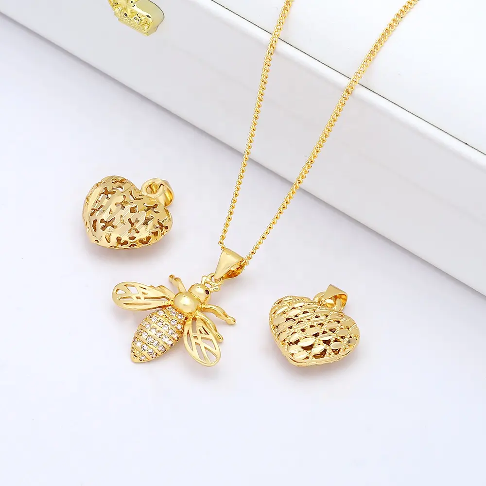 JXX heart shape pendant small bee charm pendant bee necklace pendant with zircon stone brass jewelry