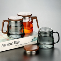 Tasse à thé en verre soufflé à la main de haute qualité, avec infuseur, poignée en bois, 350 ml/500 ml, design minimaliste, certifiée LFGB