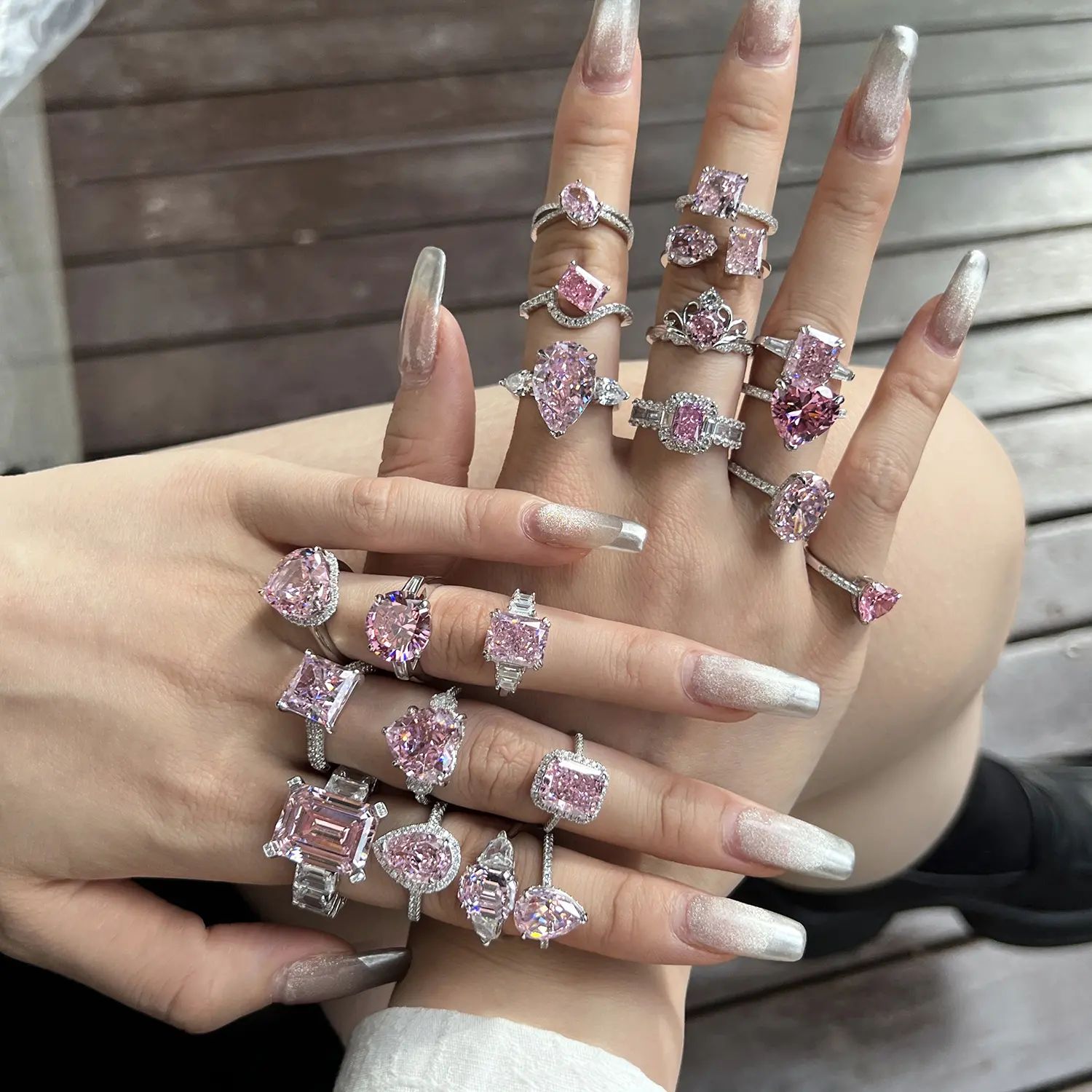 S925 Sterling Zilver Cz Zirkonia Rose Gouden Ring Hart Dikke Ring Bruiloft Verloving Roze Ringen Sieraden Vrouwen