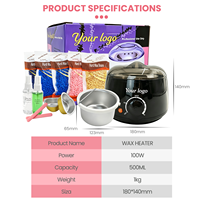 Kit d'épilation sans colophane 500ml, Perles de cire dure, Chauffe-cire, Bol, Spatule, Ensemble professionnel pour salon, Cire Pro 100W 100