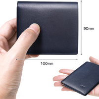 Dompet kulit sapi pria, kecil tipis lipat dua dompet pengusaha kompak vertikal RFID