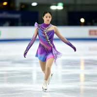 Robe de patinage artistique à manches longues dégradé violet, costume décoré de strass pour la compétition et les spectacles des adultes et des enfants