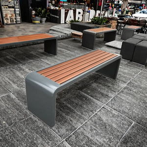 Banc public extérieur écologique en bois massif et métal, résistant à l'eau, pour patio, <span class=keywords><strong>jardin</strong></span>, parc - Product Image 2