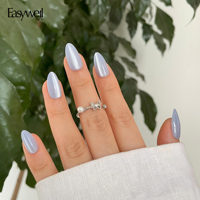 Nouveauté Easywell : 30 faux ongles courts en amande bleu clair effet œil de chat, vente en gros, luxe, réutilisables, en gel