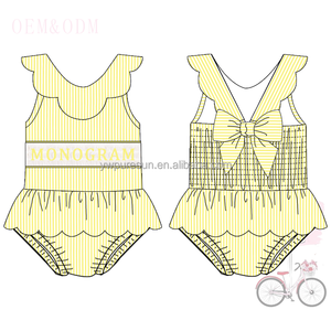 Puresun sıcak satış toddler kız giysileri önlüklü tarak tasarımları gofre onesuit mayo kardeşler set çocuk giyim mayo - Product Image 4