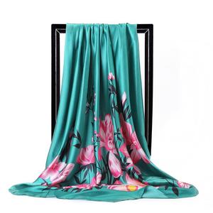 New Silk Scarf Women Square Ladies <strong>Shawls</strong> <strong>and</strong> <strong>Wraps</strong> Soft Floral Print Office Large Hair Neck Hijabs Foulard Neckerchief 90*90cm - Product Image 1