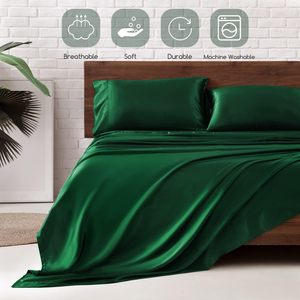 Parure de lit 3 pièces en satin soyeux tissé ultra doux et respirant avec fermeture éclair 200TC - Product Image 4