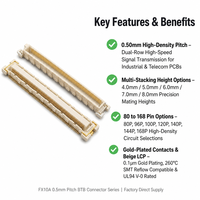 Konektor FPC Board-to-Board 0.5mm Male/Female 80-168 Pin Tinggi Susun 4-8mm SMT PC RoHS Pabrik FX10A