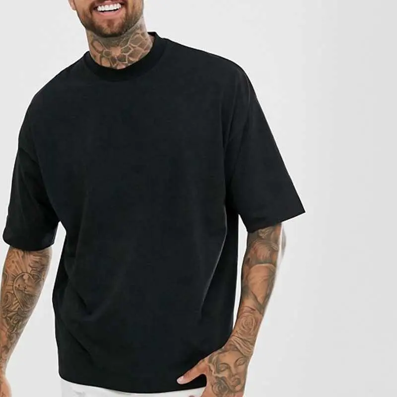 Mens Black Oversize Tshirt 100% cotton Solid Color Mens Fashion Shirts Hot Sales O-Neck Dropped Shoulder Tshirts