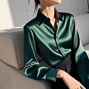 Nouvelle Blouse Femme Chic et Tendance Printemps 2025 en Polyester Sergé <span class=keywords><strong>Vert</strong></span> Foncé, Coupe Ample, Manches Longues, Lavable, Idéale pour le Bureau - Product Image 4
