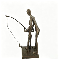 Sculpture en fonte Père et Fils Pêcheurs, Ornement Parent-Enfant Simple et Abstrait, Cadeau Fête des Pères, Décoration, Artisanat Métallique