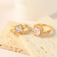 Bague de Fiançailles en Laiton Plaqué Or avec Zircon Glacé et Diamant Pigeon, Bijou de Mariage pour Femme, Joyería de Princesas