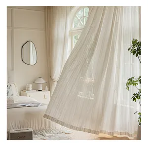 Ready Made elegant Japanese bedroom hotel modern jacquard flax linen sheer window curtains fabric fot the living room