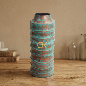 AK Brass Table Decoration Flower Vase Round Flower Pot Metal Aluminium Designer Modern Plated <b>Iron</b> in India copper patina - Product Image 2