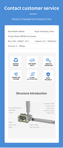 Soplador de Aire Trifásico de Tres Lóbulos Roots, Eléctrico AC 7.5HP 380V 60Hz, Alta Presión, Hierro Fundido, 1 Año de Garantía, OEM para Uso Industrial - Product Image 2