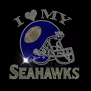 Kustom Seattle <span class=keywords><strong>Seahawks</strong></span> Transfer tim sepak bola Motif hot-fix besi pada Transfer berlian imitasi untuk kemeja - Product Image 2