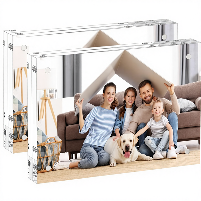 5x7 Acrylic Lucite Picture Frames 3 Pack 20% Thicker Block Clear Freestanding Double Sided Magnetic Frameless Rectangular