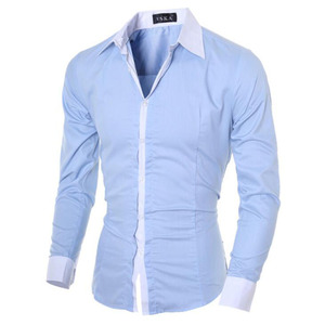Camicia da uomo nuova camicie a <span class=keywords><strong>maniche</strong></span> lunghe maschili bianche <span class=keywords><strong>nere</strong></span> camicie eleganti Slim Fit a tinta unita <span class=keywords><strong>con</strong></span> bottoni - Product Image 5