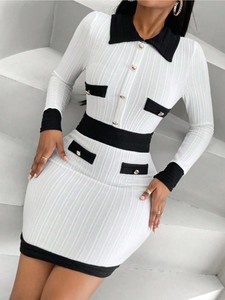 <span class=keywords><strong>Abito</strong></span> a tubino in vita sottile da donna a manica lunga lavorato a <span class=keywords><strong>maglia</strong></span> colorata da donna - Product Image 5