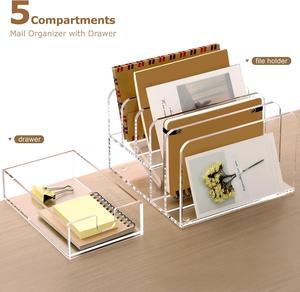 Organisateur de bureau en acrylique à 3 <span class=keywords><strong>compartiments</strong></span>, <span class=keywords><strong>trieur</strong></span> de courrier et de fichiers transparent avec conception en échelle pour le stockage de documents de bureau ou de maquillage - Product Image 2