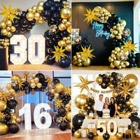 Kit d'arche de guirlande de ballons en feuille d'aluminium noir et or à motif étoile, ballons en latex à confettis, pour décoration de fête d'anniversaire, de remise de diplôme et d'anniversaire de mariage
