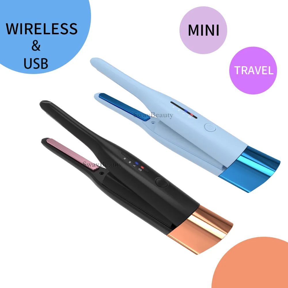 En iyi KC kablosuz USB taşınabilir kablosuz Mini şarj edilebilir Planchas Para Pelo doğrultma düzleştirici seramik saç düzleştirici