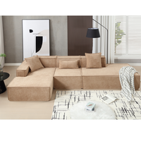 Canapé modulaire en tissu en forme de L, style minimaliste nordique 2025, sans ossature, avec chaise longue, cadre en eucalyptus, garantie 1 an