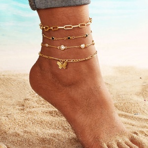 ZYO Nouveau Ensemble de Bijoux Bohème Étanche 4 Pièces pour Femme : Chaîne de Cheville Papillon à Chaîne Dorée, Bracelets à Maillons Cubains, Chaîne de Pied de Plage - Product Image 3