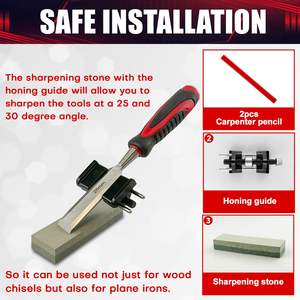 Ensemble de 10 ciseaux à <span class=keywords><strong>bois</strong></span> ciseaux à <span class=keywords><strong>bois</strong></span> avec <span class=keywords><strong>guide</strong></span> d'affûtage crayons de charpentier et pierre à aiguiser en acier CR-V - Product Image 4