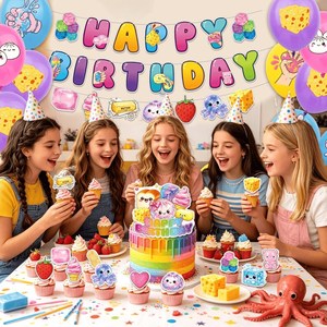Kit de Decoración de <span class=keywords><strong>Cumpleaños</strong></span> con Temática de Comida, Telón de Fondo, Globos, Pancartas y Adornos para Pastel para una Fiesta Infantil Colorida - Product Image 2