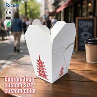 Caja de Papel Blanca Minimalista Moderna para Alimentos, Envase Desechable Ligero para Llevar con Asa Ergonómica de Alambre para Comidas Rápidas Urbanas