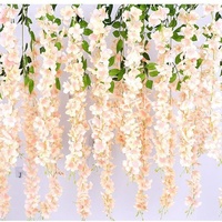 FANSTA Vente en gros de fleurs artificielles de glycine, fleurs suspendues en tissu de soie pour plafond de hôtel ou grenier, fournisseur de fleurs artificielles