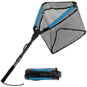 Aluminum Alloy Rubber Coated Fish Landing Net Foldable Telescopic Sea Fly Fishing Net Floating Fishing Net