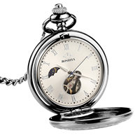 Montre de poche mécanique automatique à remontage manuel BOSHIYA Bsy-002, style antique, noir, argent, bronze, demi-chasseur, cadran squelette vintage