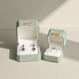 Zebopak Sage Green Velvet <b>Necklace</b> <b>Box</b> Set with Ring Pendant Gold Metal Label Storage Case <b>Gift</b> Packaging Supplier - Product Image 3