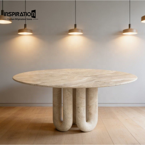 Mesa Moderna de Piedra Natural con Borde en Cascada, Muebles de Piedra Travertino al por Mayor para el Hogar de Lujo, Mesa Escultural de Piedra Natural - Product Image 1