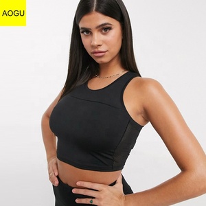 Las women quick dry <span class=keywords><strong>gym</strong></span> sleeveless short cultivation Active cropped tank top in black - Product Image 1