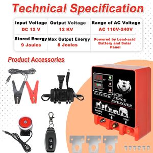 Cargador de Cerca Eléctrica de 9 Joules con Pantalla LCD, Entrada AC 12V/Salida 12KV, Cobertura de 400 Acres, Alarma Impermeable para Cerca Directa 605 Fe - Product Image 4