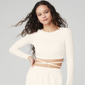 T-shirt à manches courtes et col rond pour femme, Top court et Sexy, dos nu, col rond, blanc, en tricot, collection été <span class=keywords><strong>2022</strong></span> - Product Image 2