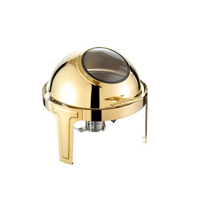 Réchaud à alcool rond doré visible 6L en acier inoxydable épais pour le petit-déjeuner buffet de l'hôtel