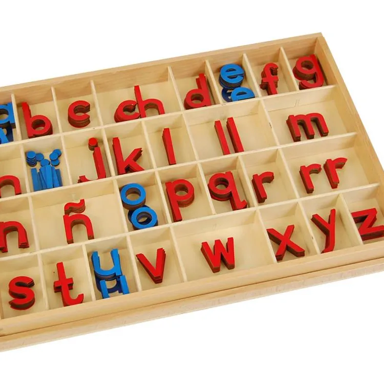 Matériel d'apprentissage Montessori, 1 pièce, pour les 26 lettres espagnoles, Alphabet mobile, avec boîte